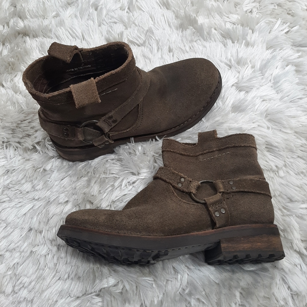 Bussola Suede Moto Ankle Boots Size 37 Green/Brown - Picture 4 of 11